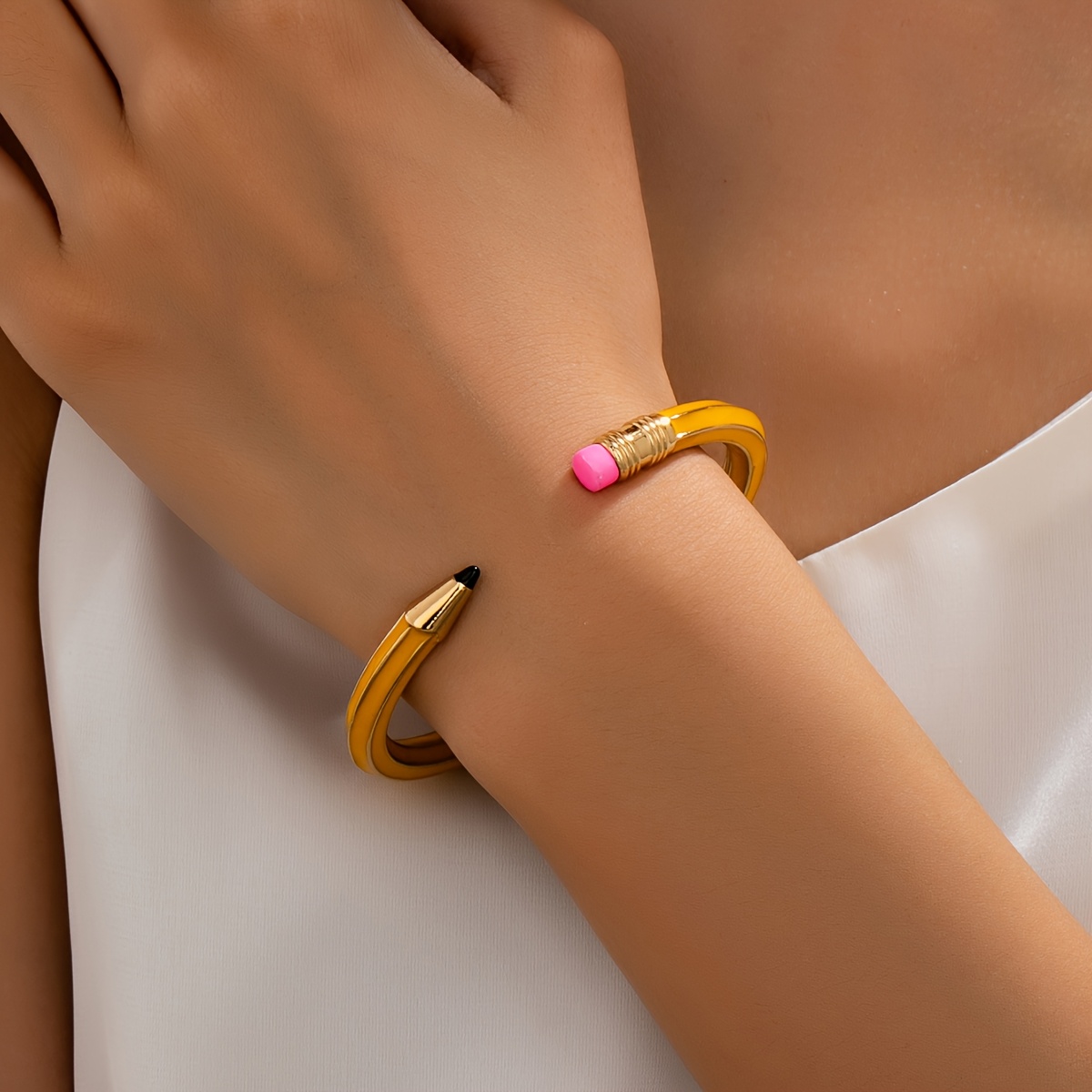 Unique College-Style Pencil-Shaped Alloy Adjustable Bangle Bracelet